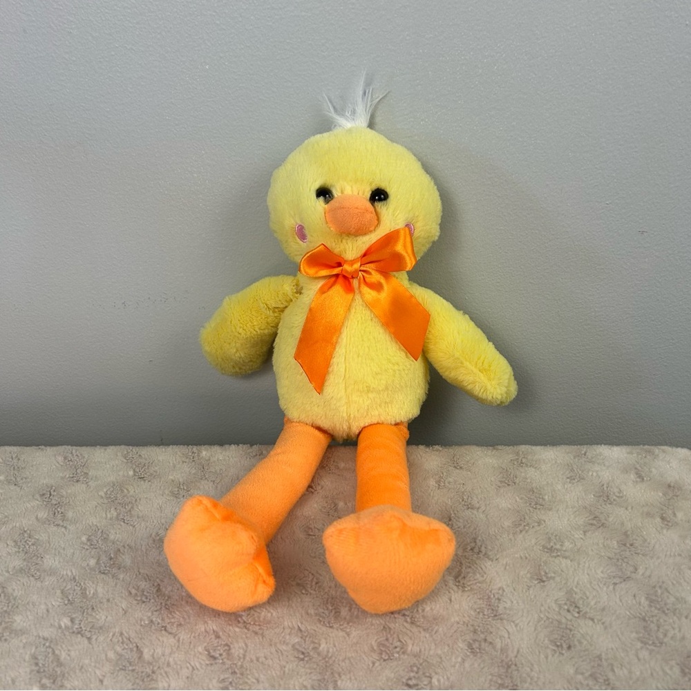Tom's Toy International Duck Plush Stuffed Animal Yellow Orange Bow Long Legs